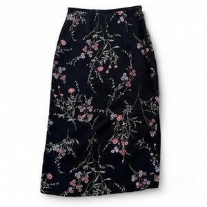 Vintage 90s Laura Scott Black Floral Maxi Skirt